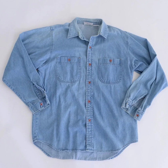 Loony Tunes	Vintage Chambray Collared Button Down Denim  Shirt Jean ~Blue~Medium - Picture 15 of 16
